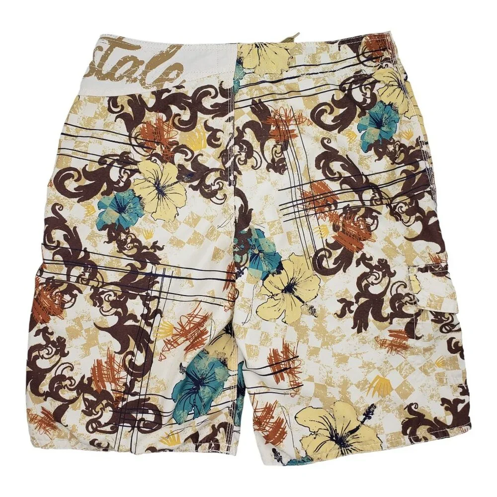 Aeropostale Aero Surf Board Shorts Swim Trunks Tropical Hawaiian Tan Mens Size M
